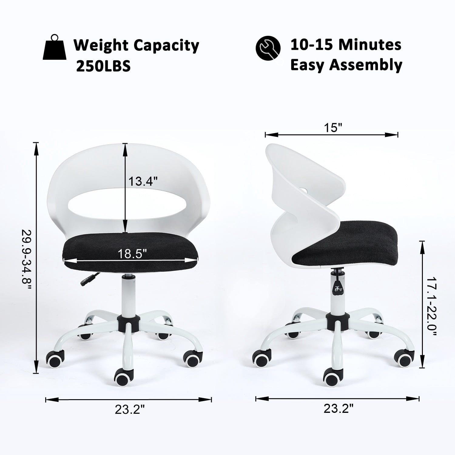 Homy Casa Teen Task Office Chair with Lumbar Support, Adjustable Height Swivel Desk Chair for Home Office, Black