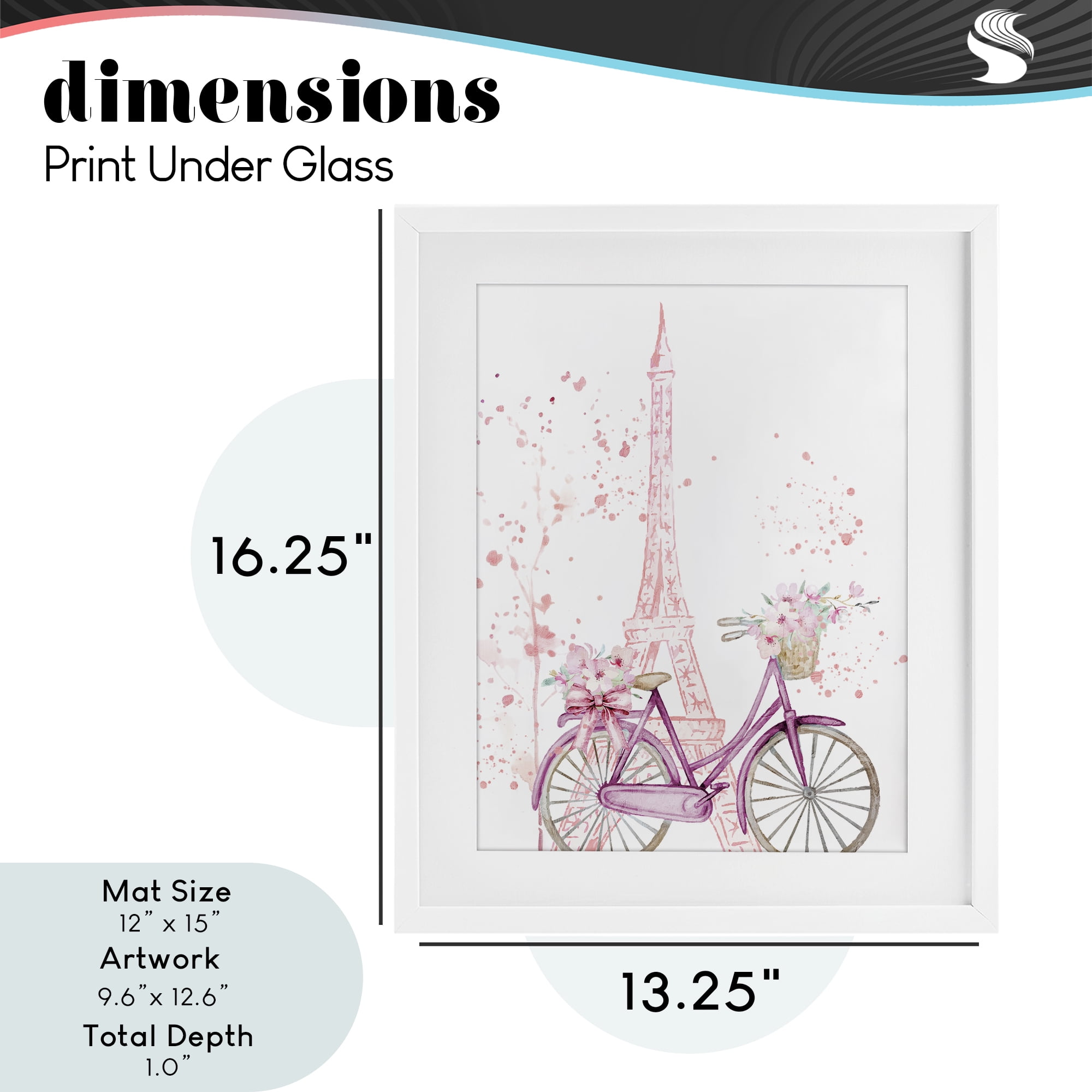 Parisian Bicycle & Modern Splatter White Framed Print Under Glass, design by Kim Allen