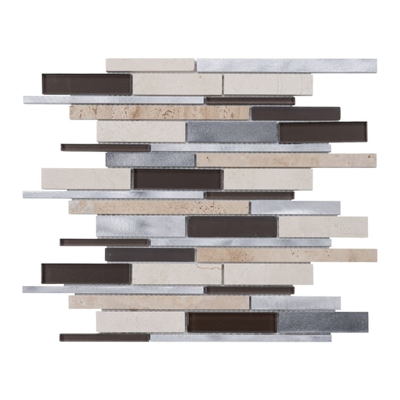 Modket TDH433AL Beige Brown Crema Marfil Marble Stone Glass Aluminum Mosaic Tile Wall Backsplash