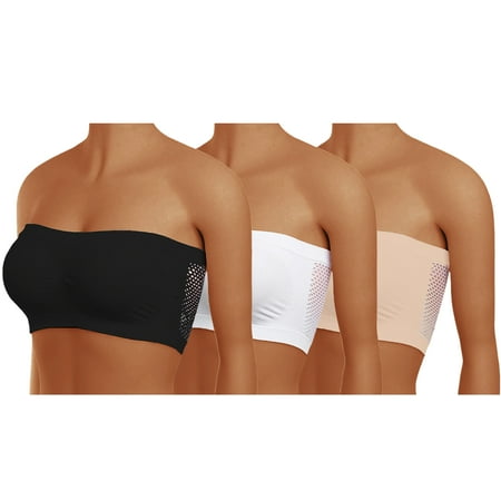

TQWQT Women Strapless Bra Bandeau Tube Removable Padded Top White S