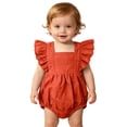 thumbnail image 5 of mgoYE Baby Girls Playsuits Ruffled Bodysuit 3 6 12 18 Month Fly Sleeve Romper Newborn Cotton Linen Jumpsuit Infant Summer Clothes(Brick Red,9-18 Months), 5 of 7