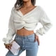 thumbnail image 1 of Suéter con cuello en V para mujer, Jersey de punto con manga larga acampanada y espalda descubierta anudada en la parte delantera, Top para Otoño e Invierno, 1 of 8