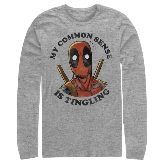 Men's Marvel Deadpool My Common Sense Is Tingling Distressed  Long Sleeve Shirt