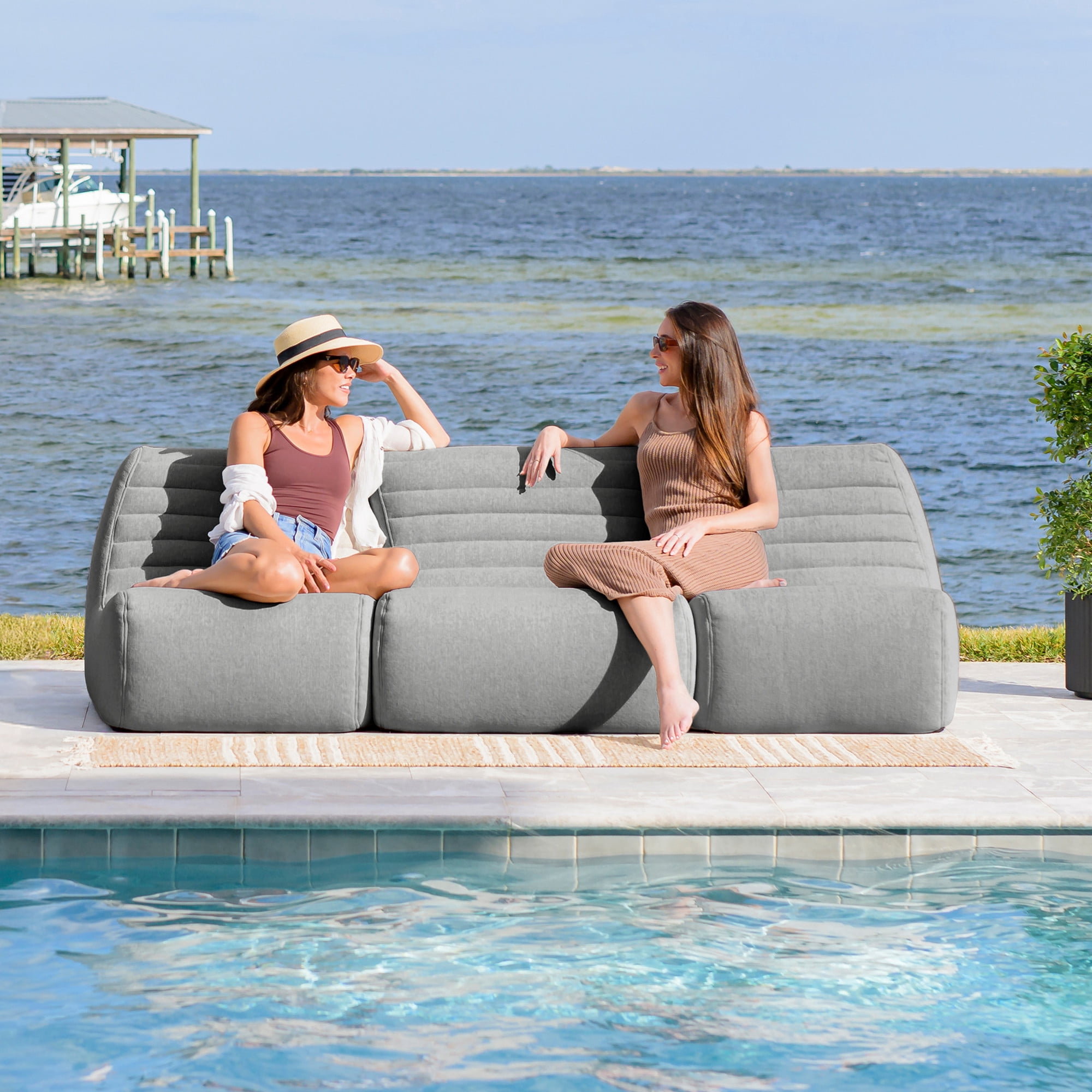 Big Joe Solvana Outdoor Sectional, 3 Piece Patio Furniture Set, Performance Linen Weather-Resistant Fabric Sofa, Port Gray