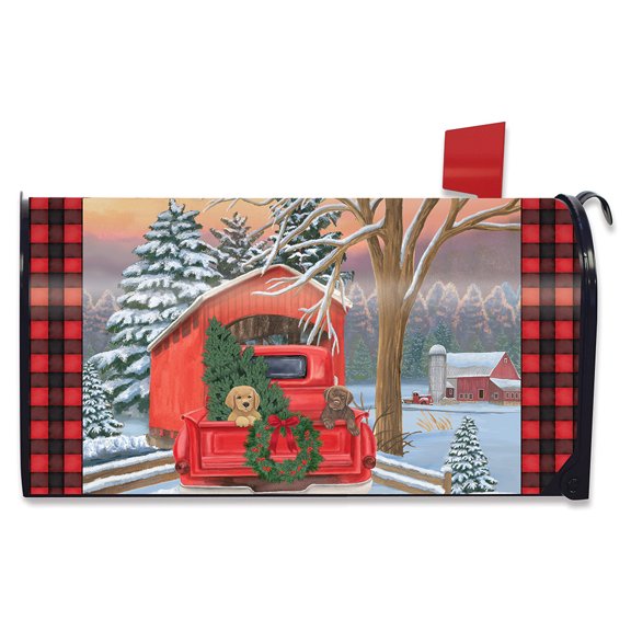 Briarwood Lane Winter Puppy Pickup Christmas Mailbox Cover