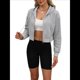 thumbnail image 3 of Sudadera con Capucha y Cremallera para Mujer, Cárdigan Corto, Sudadera con Capucha y Cordón, Top Informal de Larga. Gris M, 3 of 10