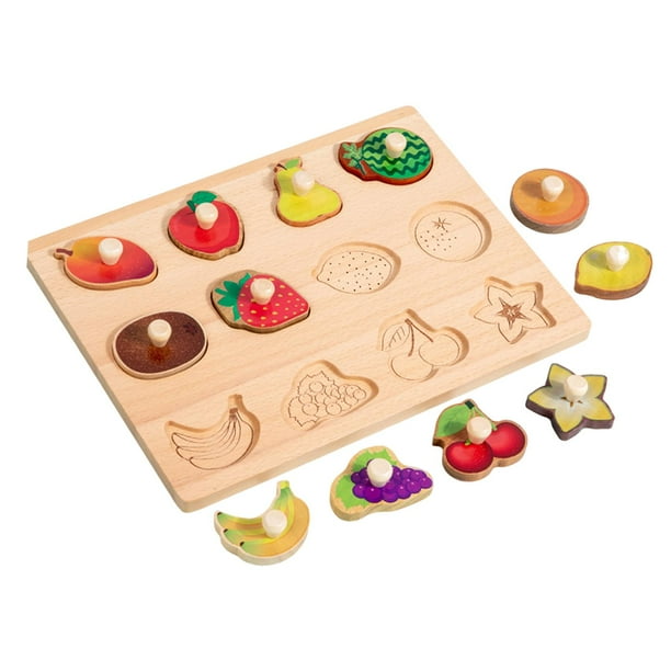 Rompecabezas de clavijas de madera con formas para desarrollar la motricidad fina de los niños pequeños, regalos de fiesta fruta