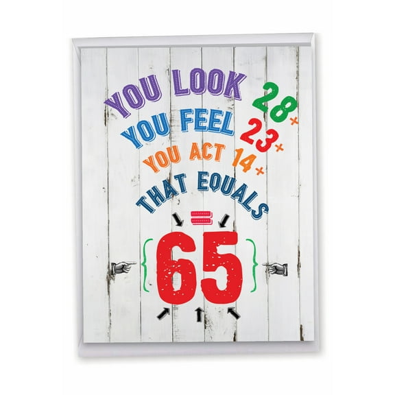 1 Large Funny Happy Birthday Greeting Card (8.5 x 11 Inch) - Age Equation Milestone 65 J9421MBG-US