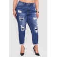 thumbnail image 3 of Women's Plus Size WAX Patch Distressed High Waist Slim Straight Jeans, 3 of 4
