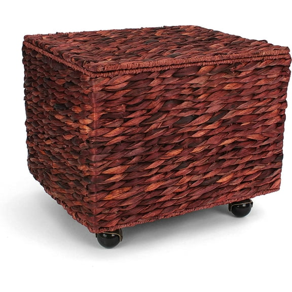 Seagrass Rolling File Cabinet - Home Filing Cabinet - Hanging File Organizer - Home and Office Wicker File Cabinet - Water Hyacinth Storage Basket for File Storage (Russet Brown)