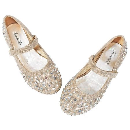 Furdeour Little Girl Glitter Dress Shoes Present Party Wedding Pageant Prom Gold Sparkly Flats Size 13 Princess Flower Girls Bridesmaid Sequin Shoes(19Gold 13)
