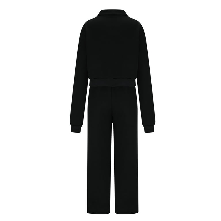 SELONE Womens Lounge Sets 2 Piece Outfits Long Sleeve Pullover Tops Long  Wide Leg Pants Crew Neck Casual Sets Polyester Baggy Fit Fashion Suits  Solid Sweat Suits Streetwear Fall Wintern Clothes Black 