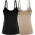 thumbnail image 3 of 2 Pack Women High Elastic Body Shaping Front Buckle Nursing Underwear Camisole Cami Compression Tank Tops Adjustable Straps Beige and Black XL, 3 of 7