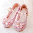 thumbnail image 4 of Quealent Kids Toddler Girls Dress Shoes Pumps Low Heels Sparkling Flower Mary Jane Footwear for Party Prom Wedding Birthday Pink for Size 3, 4 of 7