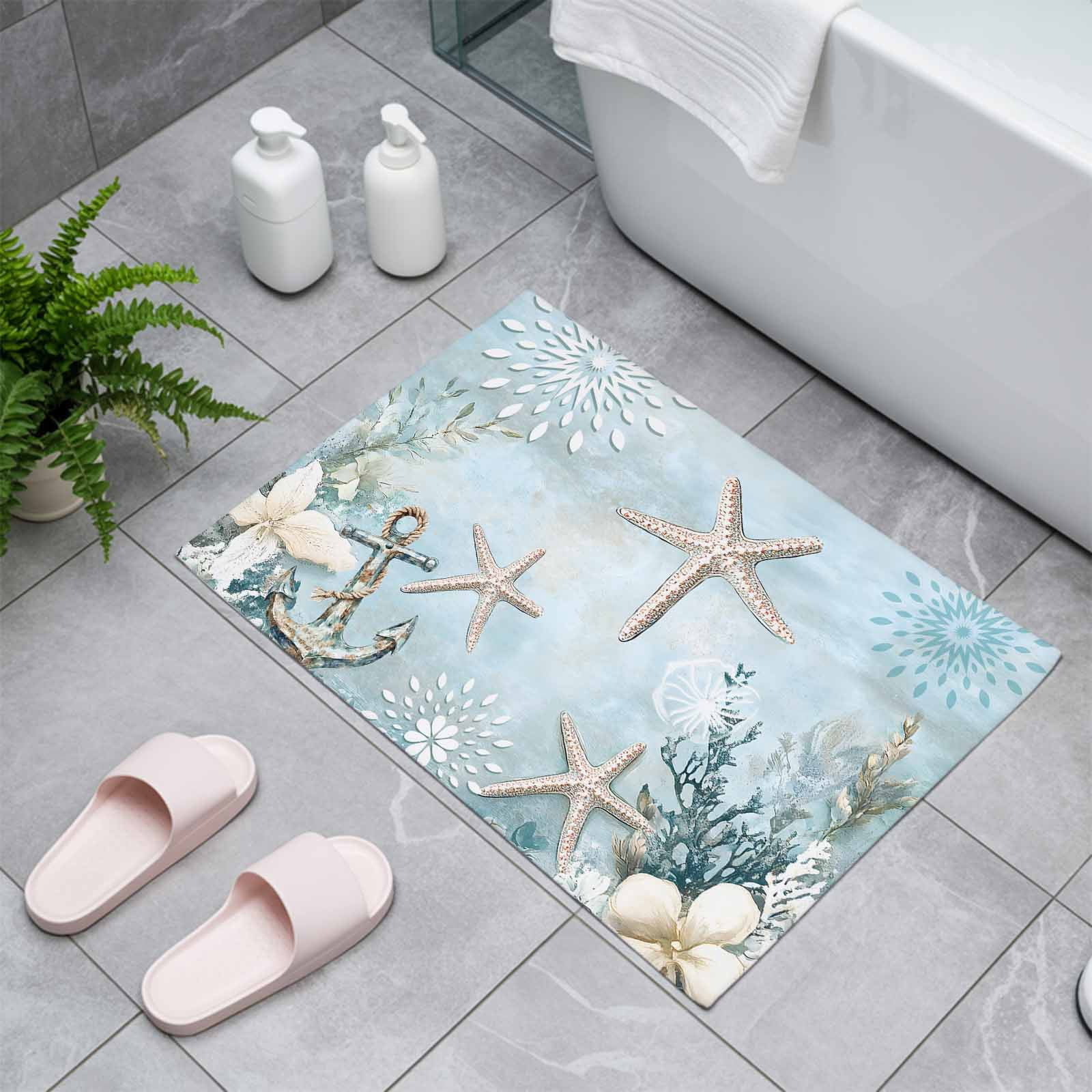 Teal Ocean Coastal Indoor Door Mat - 20"x31.5", Non-Slip Welcome Mat for Outdoor, Summer Beach Nautical Coral Starfish Front Doormat for Entry, Low-Profile Doormat Entrance Rug for Kitchen/Bathroom