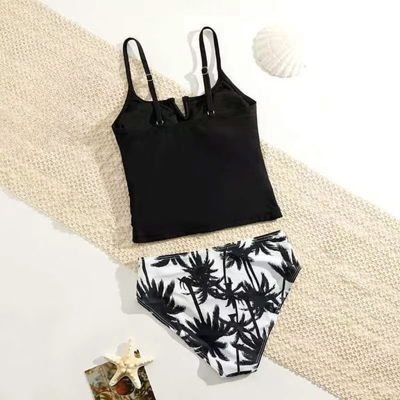 Girls Rash Guard Swimsuit Girls Swimsuit 2 Piece Tankini with Adjustable Straps Drawstring Shorts Ruffle Bathing Suit for 5-16Y
