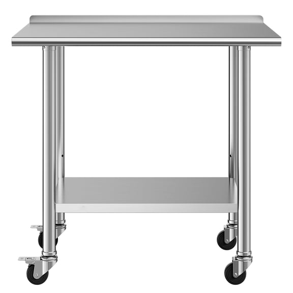 KFFKFF Stainless Steel Work Table, 24x36 inch Food Prep Station with Wheels and Backsplash, Adjustable Undershelf Metal Utility Table for Kitchen, Restaurant, Home, or Outdoor Use