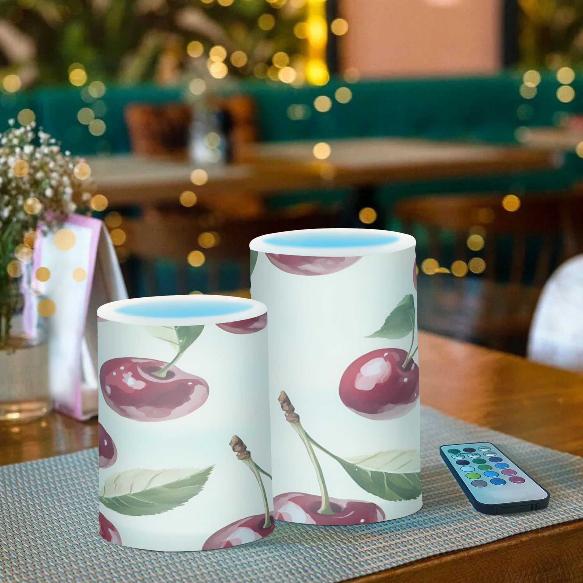 Yayeee Flameless Candles with Remote Flickering Battery Operated Multi Color Changing, Cute Cherry