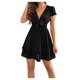 thumbnail image 2 of Puntoco Vestido De Manga Corta Con Cuello En V, Vestido De Manga Corta Con Cuello En V De Color Sólido Para Mujer Negro Xxl, 2 of 9