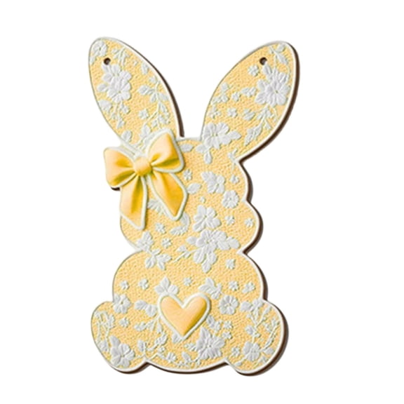 2D Wooden Rabbit Heart Sign, Easter Door Window and Wall Hanging Decoration, Festive Garden Party Gift with Bow for Holiday Home and Tree Decor