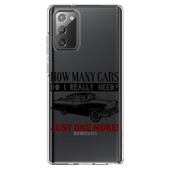 DistinctInk Clear Shockproof Hybrid Case for Samsung Galaxy Note 20 (6.7" Screen) - TPU Bumper Acrylic Back Tempered Glass Screen Protector - How Many Cars Do I Need? Just One More