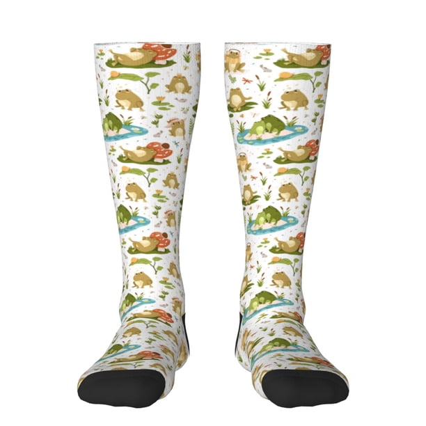 Fotbe Cute Frog Calcetas Divertidas Estampadas para Hombre y Mujer, Calcetas de Algodón hasta la Rodilla para Caminar, Correr, Enfermería y Embarazo