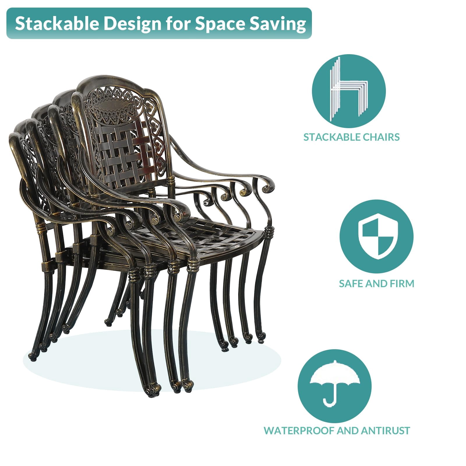 MEETWARM 2 Piece Patio Dining Chairs with Cushions, Outdoor All-Weather Cast Aluminum Chairs, Patio Bistro Dining Chair Set, Navy Blue