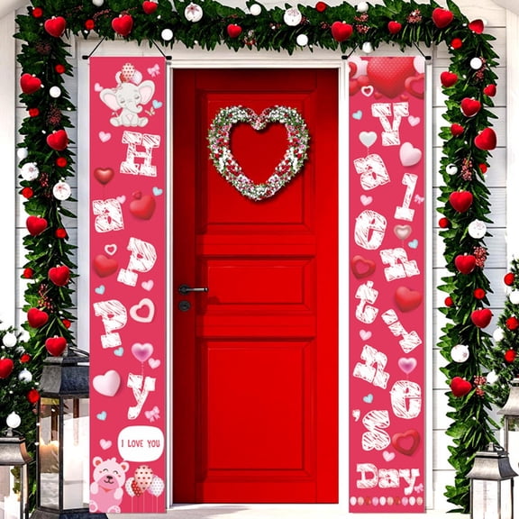 Happy Valentines Day Banner 70.9X11.8 Inch Valentine Door Banner for Outdoor Decorations|Valentines Day Backdrop Heart Banner Front Door Porch Sign Hanging Love Heart Wall Decor Party Supplies(1Pc)
