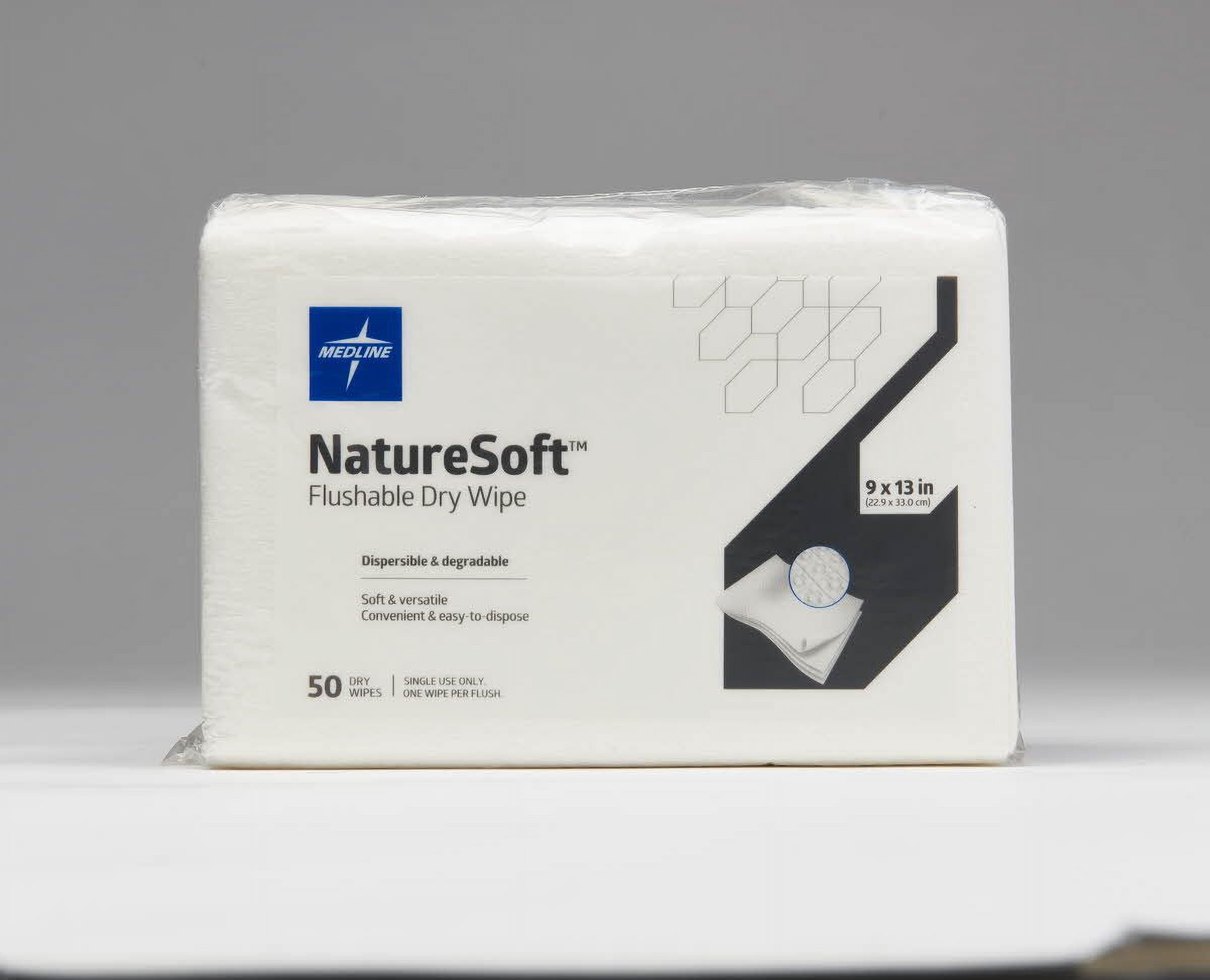 Medline NatureSoft Flushable Dry Cleansing Wipes, 8 x 10", 500 Count
