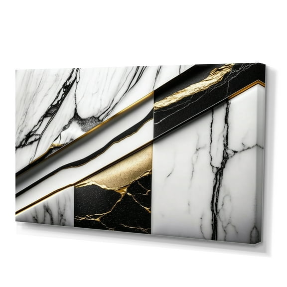 Designart Abstract Geode Geometric Marble Grey I Canvas Wall Art