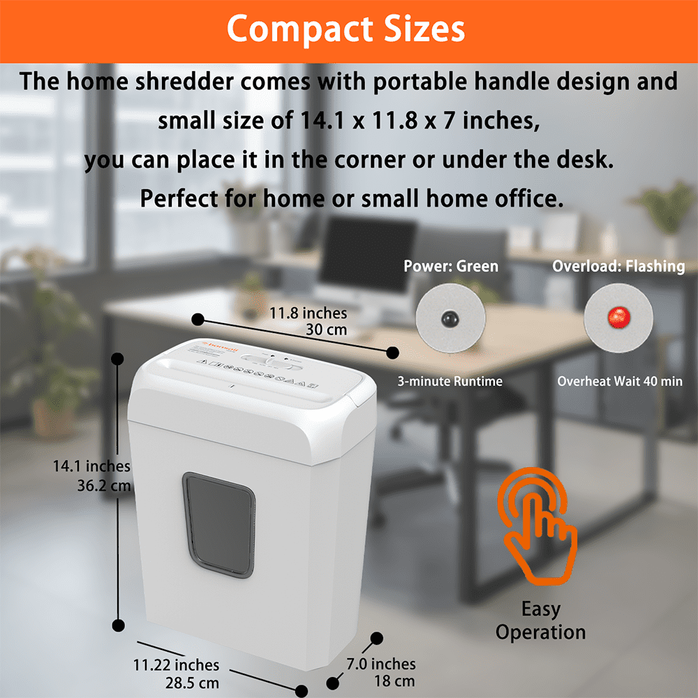 Bonsaii Crosscut Paper Shredder, 6-Sheet Capacity, P-4 Security Level, 3.4-Gallon Bin, Shreds Staples and Credit Cards, White