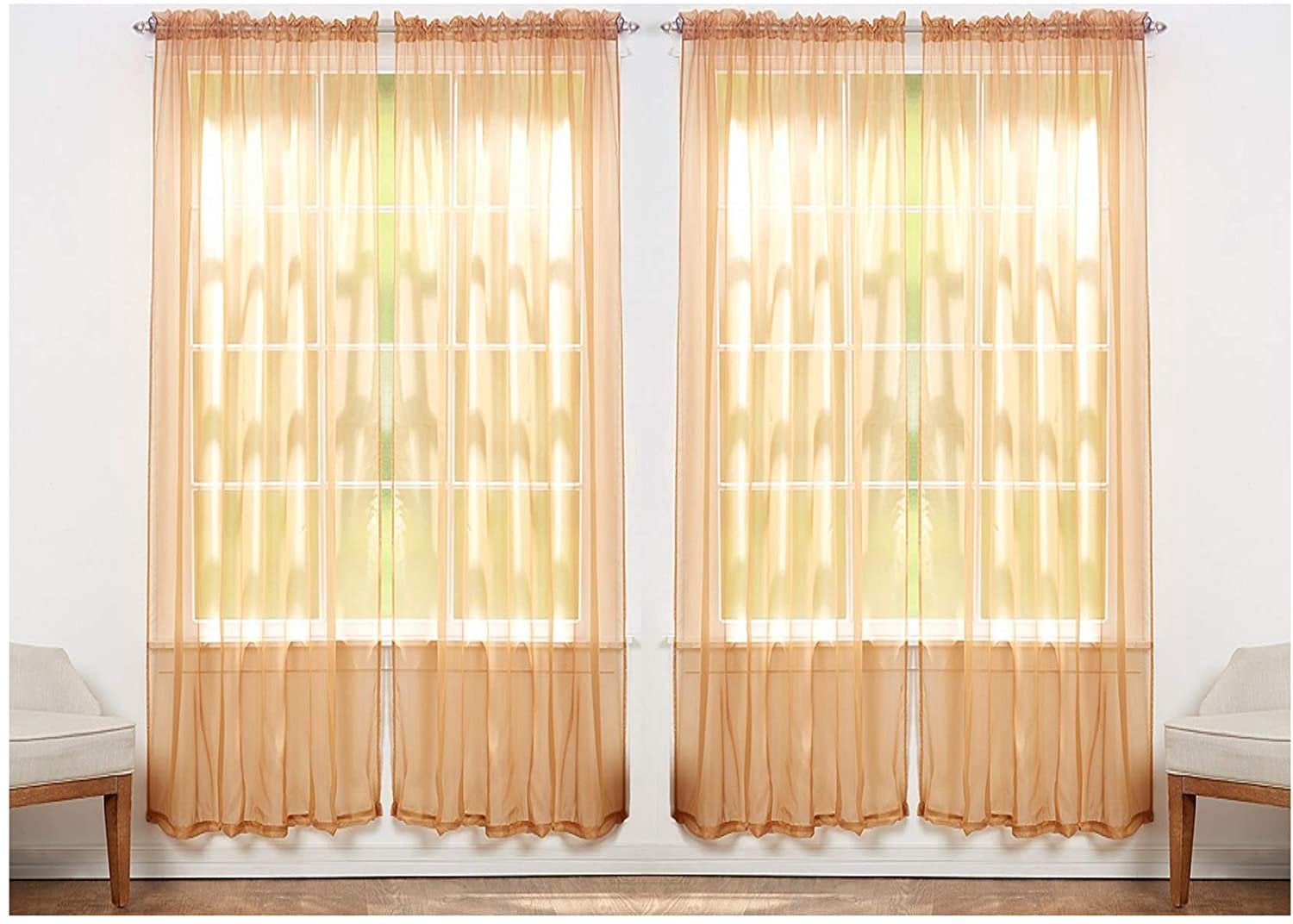 55" inch x 84" inch Sheer Curtains Window Voile Panels, Set of 4 Brown