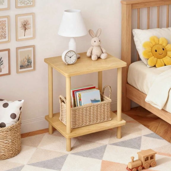 Bedside Table, Natural Wood Nightstand With Rounded Corners, Sturdy And Stable, No-Tool Assembly For Bedroom Decor