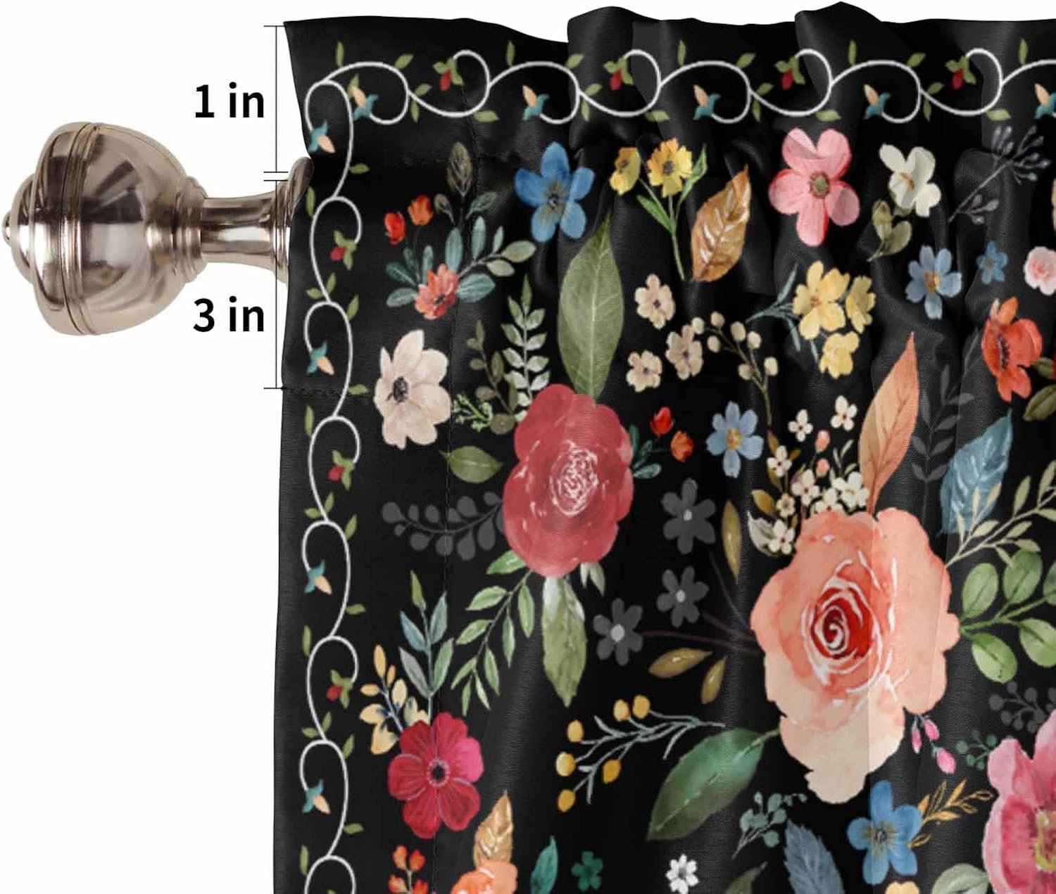 Colorful Flowers Kitchen Curtains and Valances Set, Rod Pocket Curtains Tier Farmhouse Window Curtains 36 Inch Length, Spring Summer Botanical Plants Rustic 3 Piece Kitchen Curtains Set