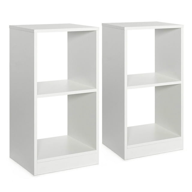 Gymax 2 PCS Bookshelf 2-Tier Open Wood Display Organizer Set Vinyl Record Cube Storage