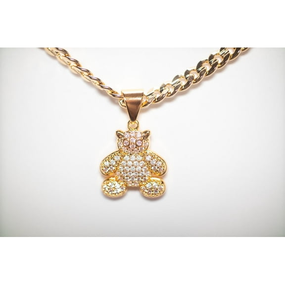 14k Bonded Gold Cuban Chain with Teddy Bear Pendant, Best Unisex Christmas Gift for Women, Men, Mother, Father, Girlfriend, Boyfriend, Her, Him, 14k Necklace with Charm, Best jewelry Gifts