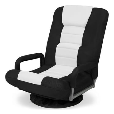 360 Degree Swivel Gaming Chair Multipurpose Floor Chair Rocker for TV, Reading, Playing Video Games w/Lumbar Support, Armrest Handles, Adjustable Foldable Backrest - Black/White