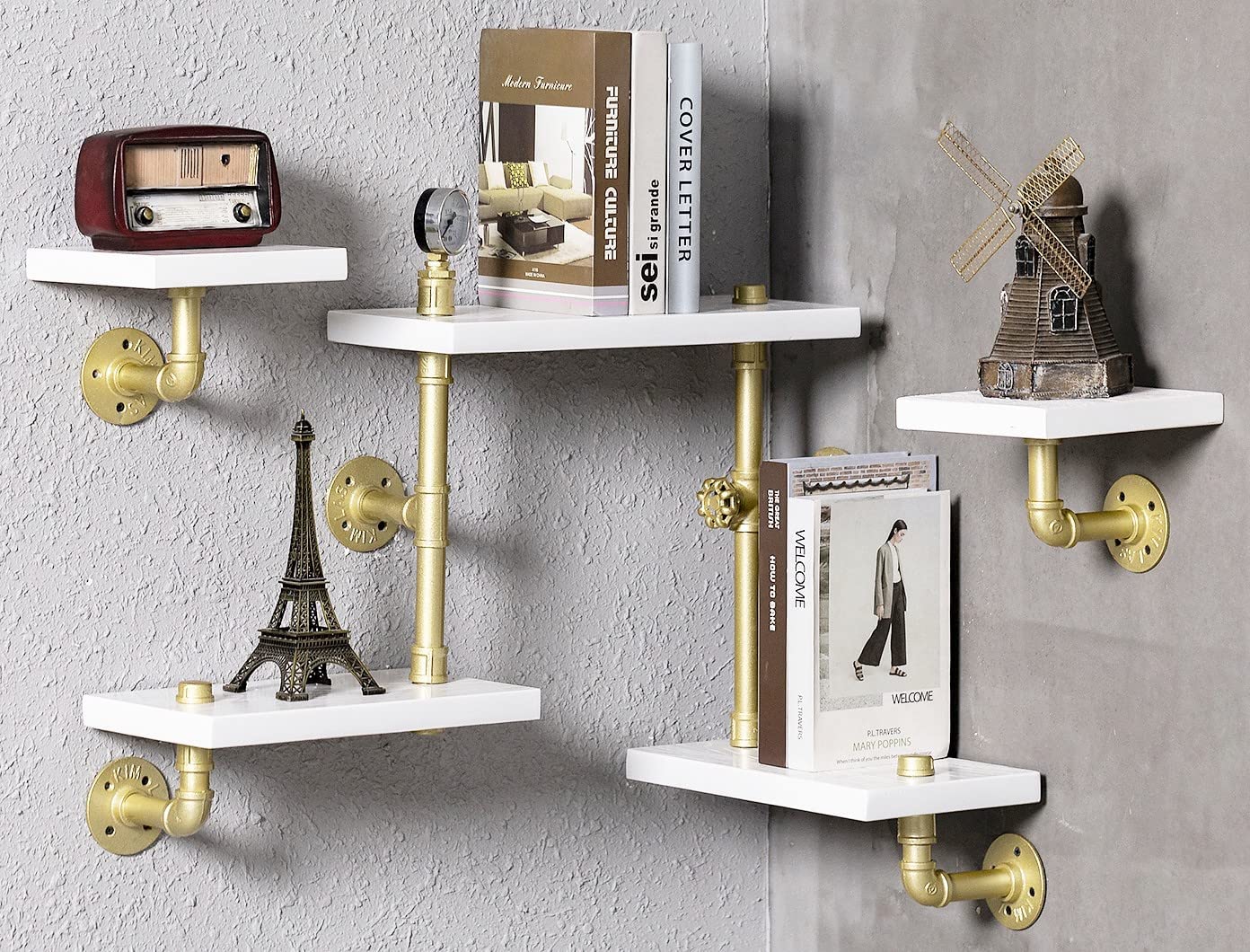 BBNBDMZ Industrial Retro Wall Mounted Iron Water Pipe Shelf/Bookcase