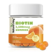 Nature's Key Biotin Gummies Hair Skin and Nails Gummies for Women and Men with Vitamin C and E, Vegan, Orange Flavors, 60 Count