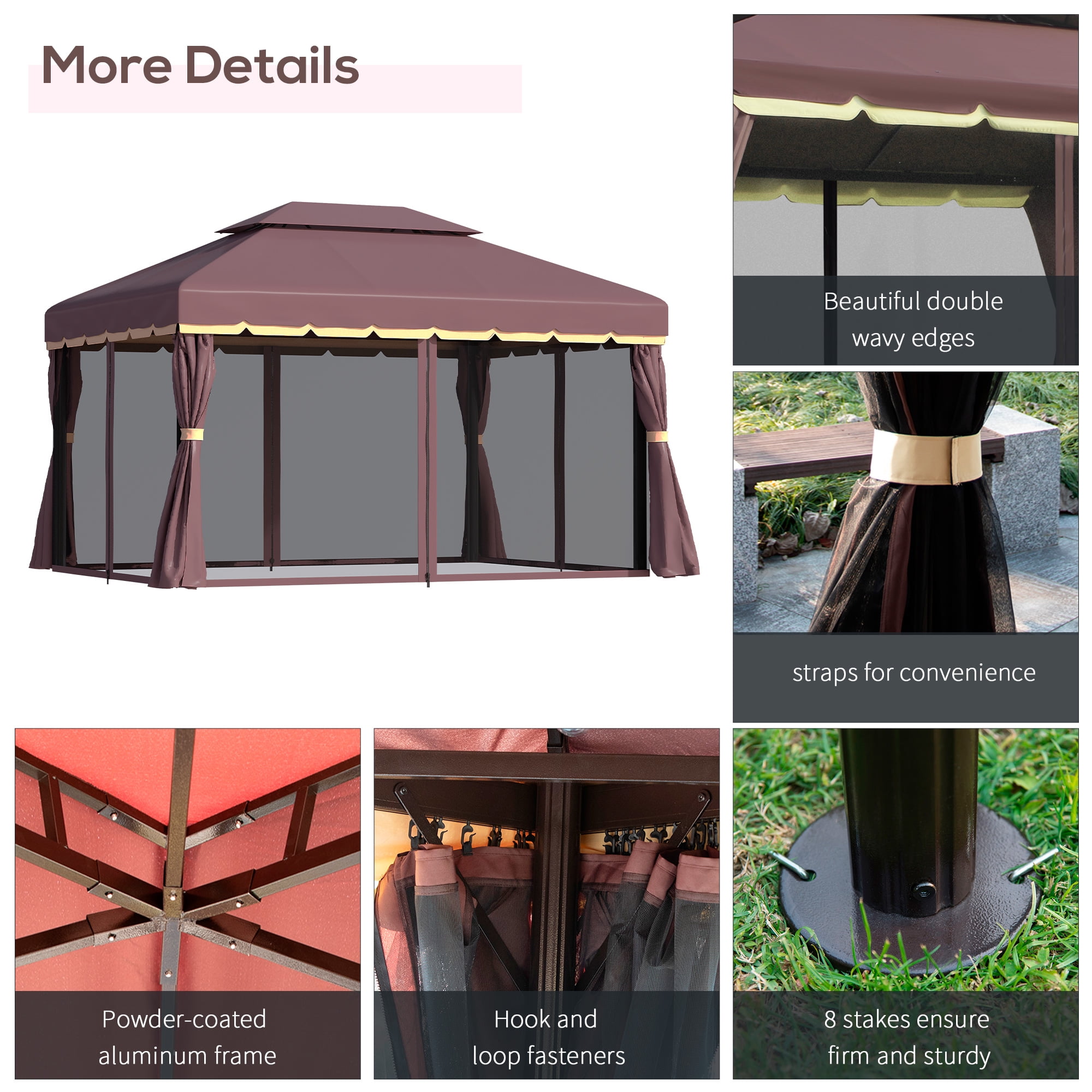Outsunny 9.2 ft x 12.8 ft Patio Gazebo, Aluminum Frame for Outdoor, Coffee