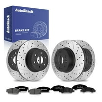 AutoShack Front & Rear Drilled & Slotted Brake Rotors Premium Ceramic Brake Pads | Replacement for Chevrolet Silverado 1500 Tahoe GMC Sierra 1500 4WD | E-Coated | 12-PC Brake Kit | ShadowGuard
