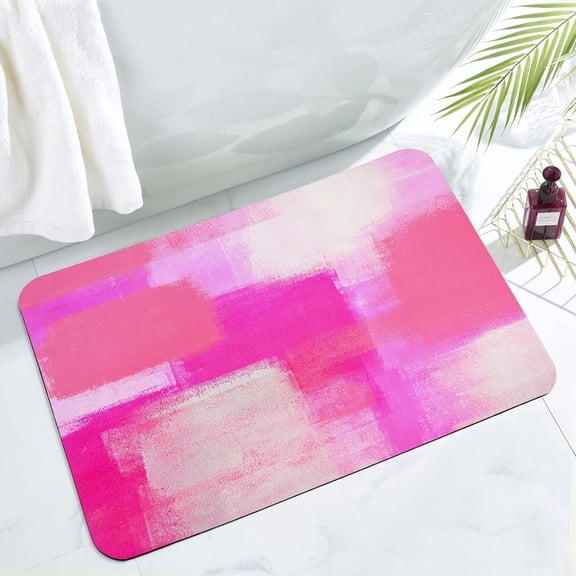 Pink Bathroom Rug Mat, Modern Bath Mats for Bathroom Non Slip, Absorbent Bathroom Shower Floor Mat Washable, Carpet Floor Mats for Tub, Ombre Art Painting Bathroom Decor, 17" x 24"