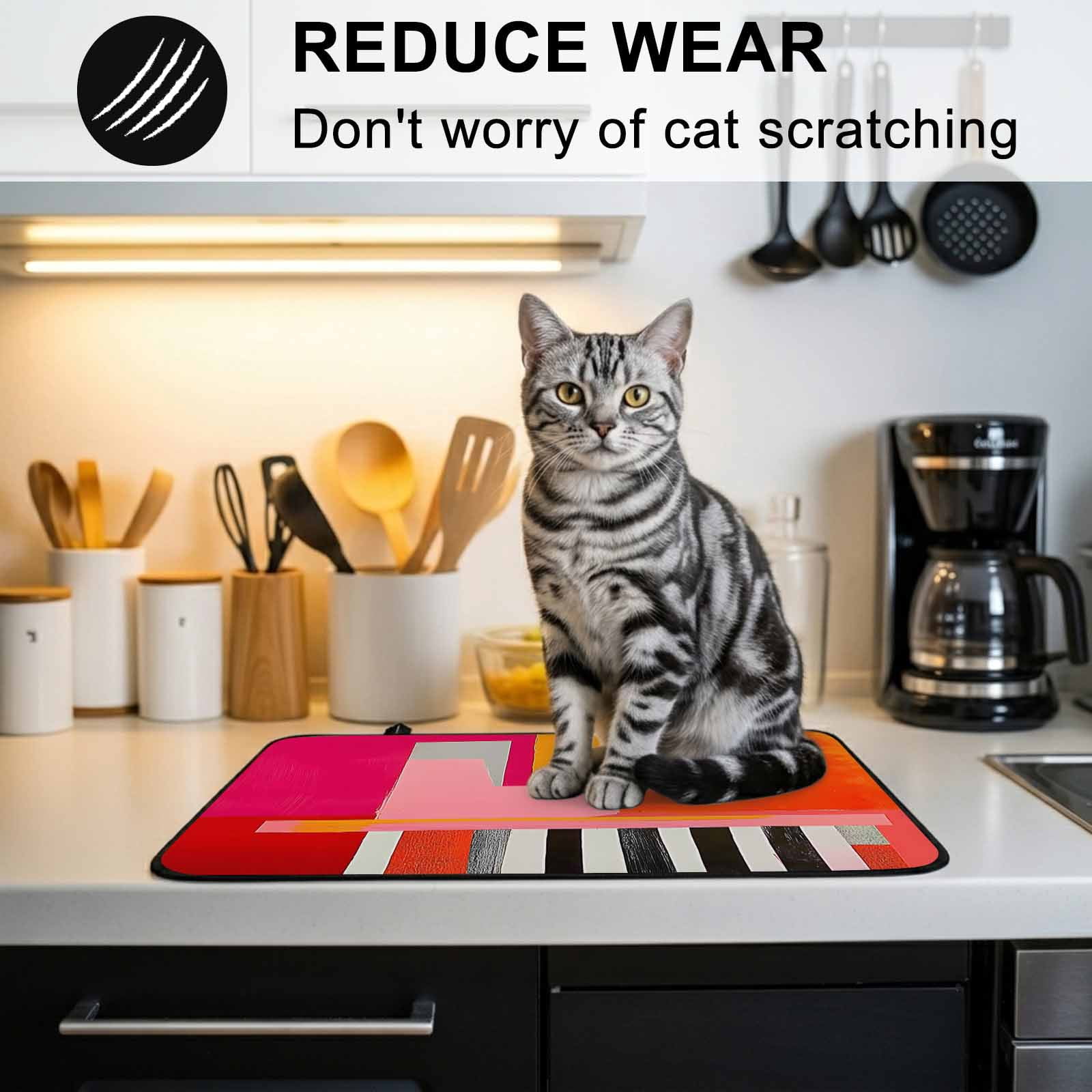 Pink Orange Stove Top Cover for Electric Stove, Heat-proof & Non Slip Glass Top Stove Cover Protector, Geometric Modern Abstract Oil Painting Kitchen Flat Cooktop Rubber Mat 24x21 Inches