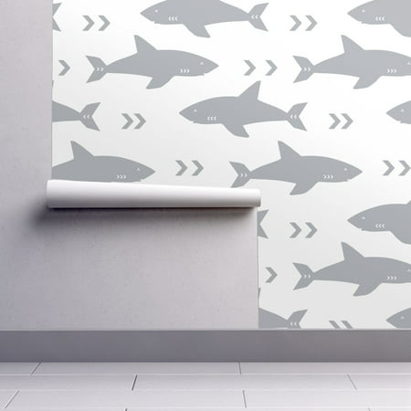 Removable Water-Activated Wallpaper Sharks Grey Sharks Sharks Shark Baby