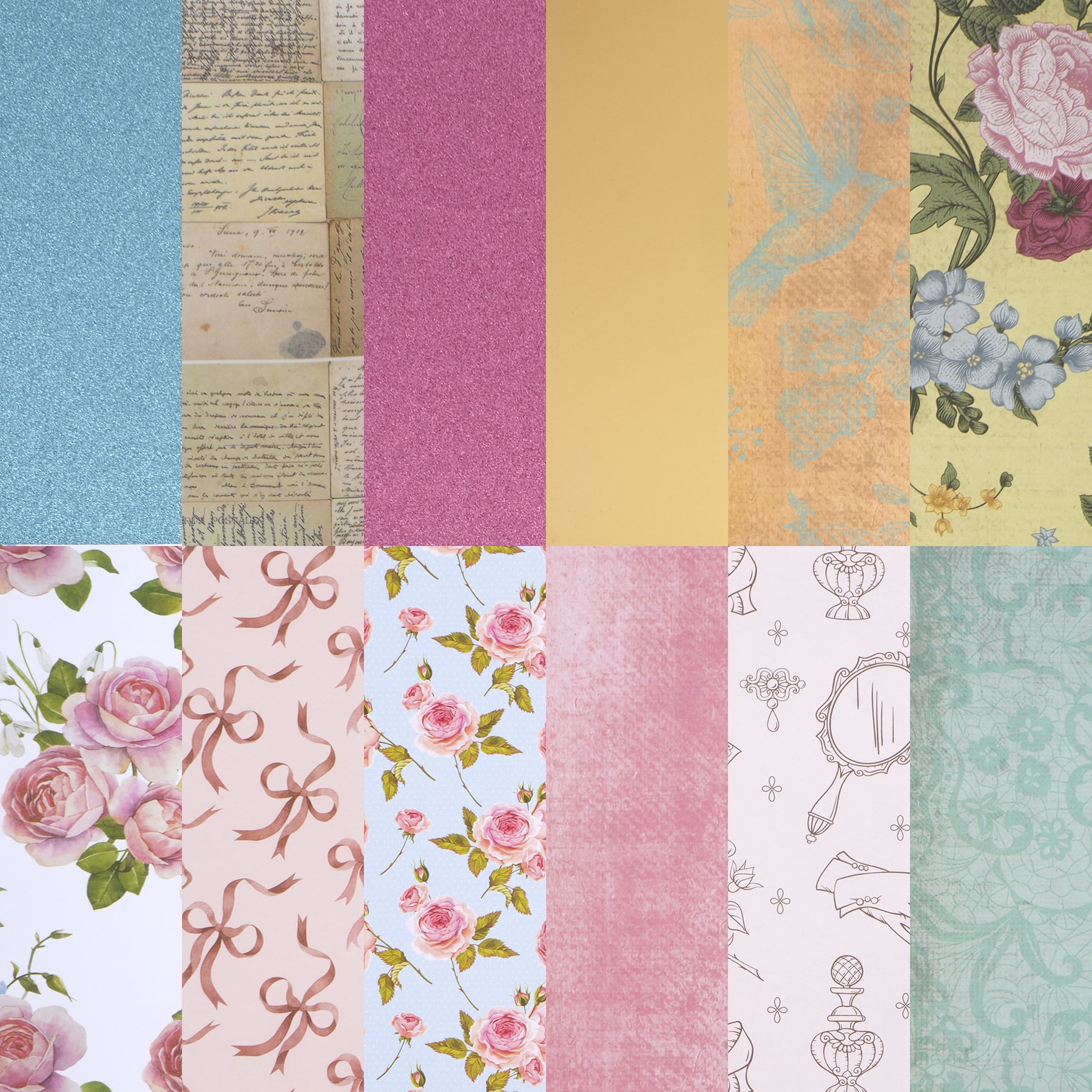Recollections Coquette Floral Paper Pad, Vintage Vanity Designs with Glitter and Vellum, Assorted Colors, 12" x 12", 6-Pack (144 Total Sheets)