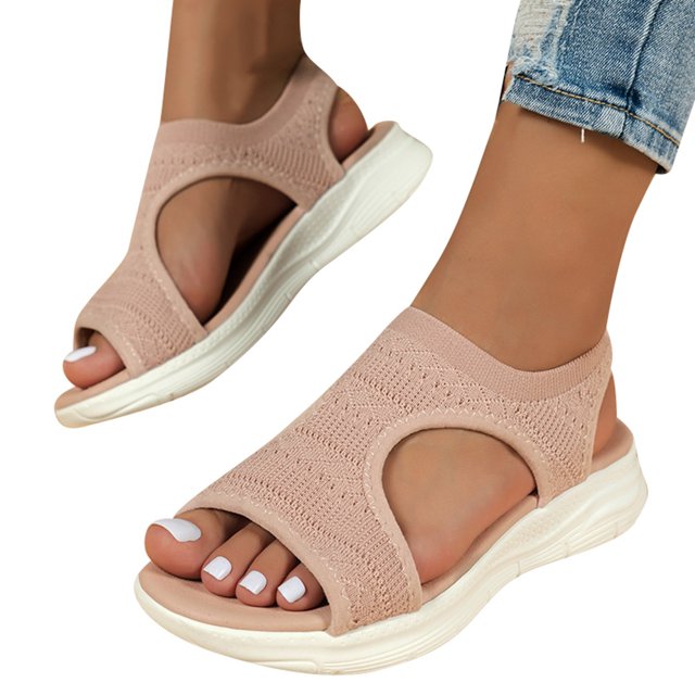 Leozcaa Women's Walking Sandals Arch Support Orthotic Slip-On Sport Slides Open-Toe Casual Platform