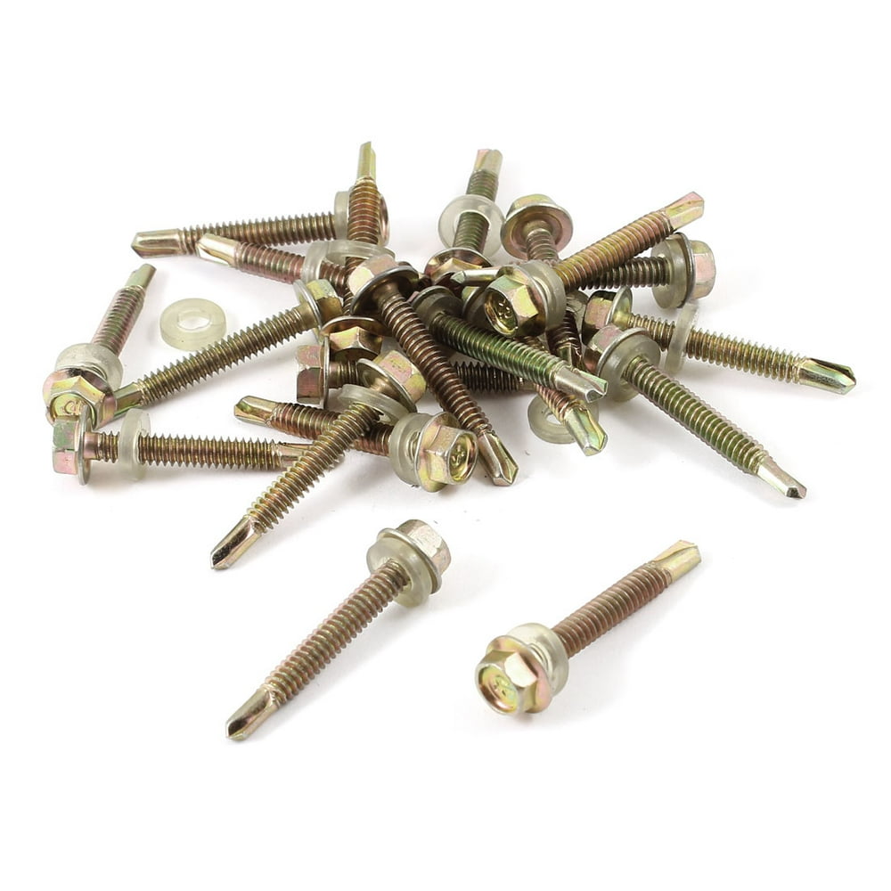 Uxcell 5mm x 27mm Thread Metal Self Tapping Hex Head Screw w Rubber