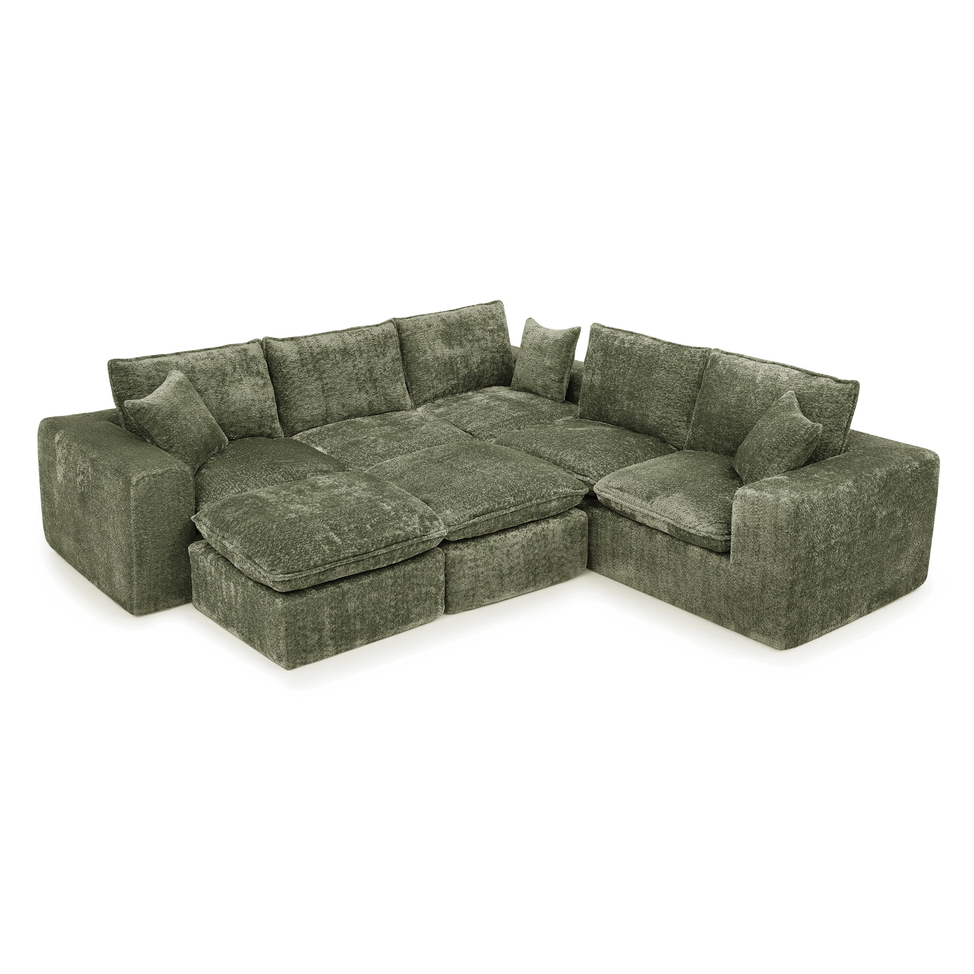 107" L Shaped Sectional Sofa 7 Seat Cloud Couch Boucle Fabric Modular Sofa with Ottoman Deep Seat Comfy Couch for Living Room, Green