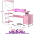 thumbnail image 3 of Homieasy 53" Gaming Desk with 2 Fabric Drawers & LED Lights, Reversible Computer Gaming Desk with Power Outlets, Writing Desk with Monitor Stand for Home & Office, with Pegboard, Pink, 3 of 9