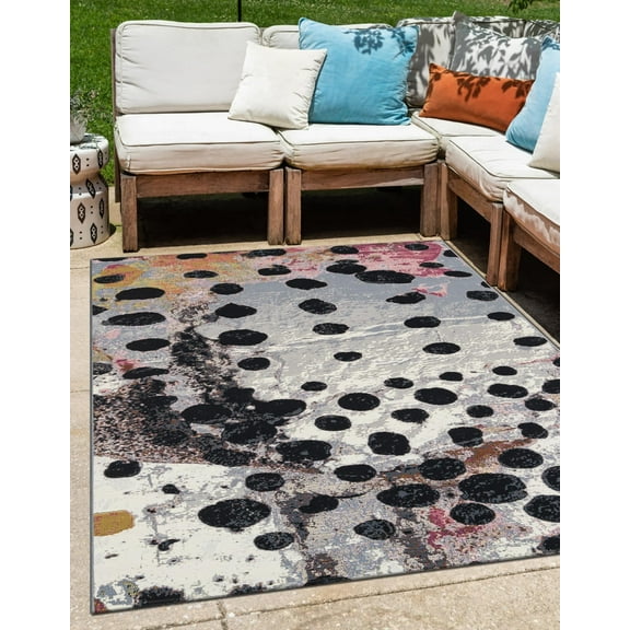 Unique Loom Outdoor Modern Collection Area Rug - Mira (5' 3" x 8' Rectangle White and Black/Gray)